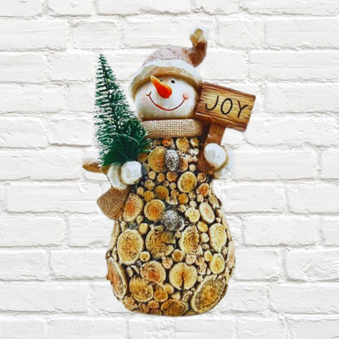 Christmas - Snowman Woodlook Holding Tree 27 cm High