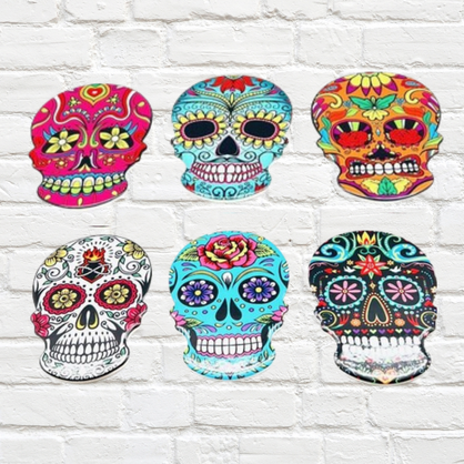 Coasters - Bright Funky Skulls, Ceramic With Cork Back 6 Designs, 36 Assorted in PDQ