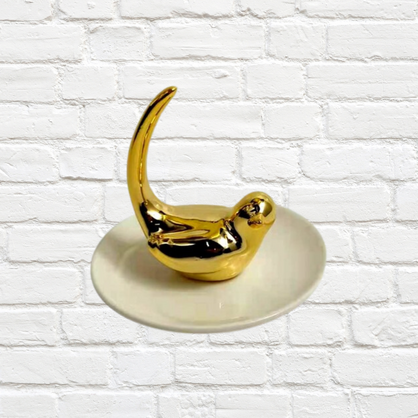 Ring Holder - Bird Gold Ceramic