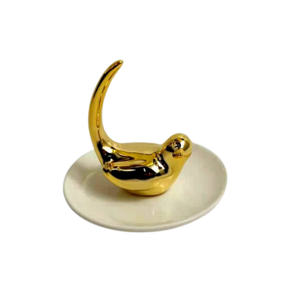 Ring Holder - Bird Gold Ceramic