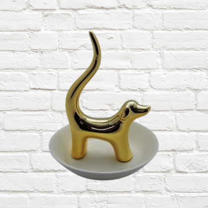 Ring Holder - Dog Gold Ceramic