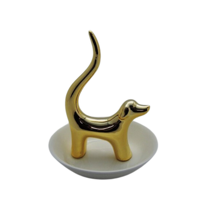 Ring Holder - Dog Gold Ceramic