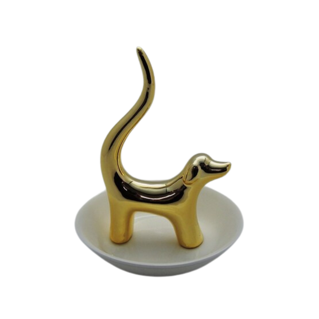 Ring Holder - Dog Gold Ceramic