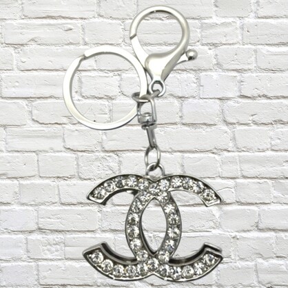 Gifts - Keyring Chanel Silver with Clear Crystals Gift Boxed in Black Box
