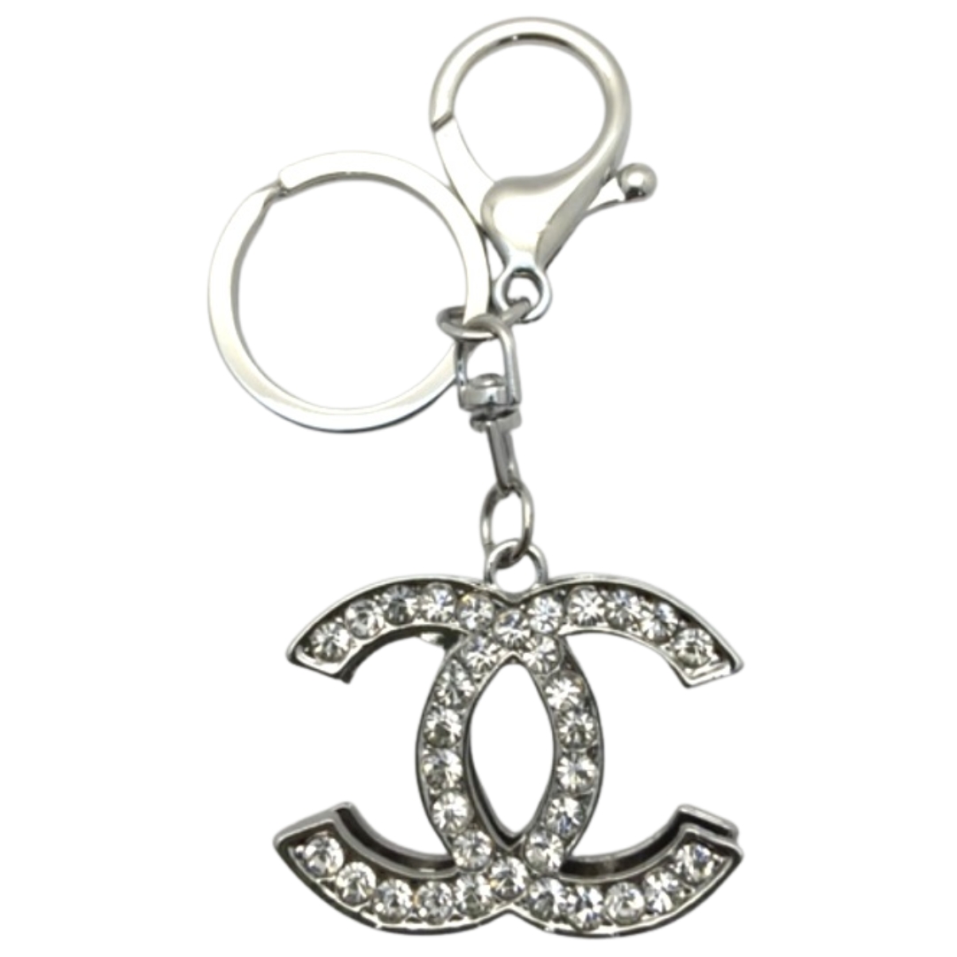 Gifts - Keyring Chanel Silver with Clear Crystals Gift Boxed in Black Box