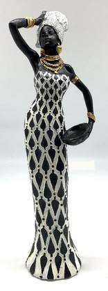 African Lady Indira with Hand on Head   Polyresin 34cm