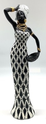 African Lady Indira with Hand on Head   Polyresin 34cm