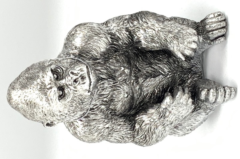 Electra Gorilla Sitting Silver Polyresin 16cm