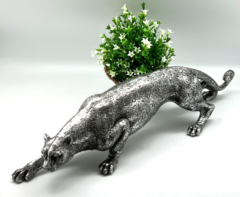 Leopard Silver Majestica Polyresin 67cm
