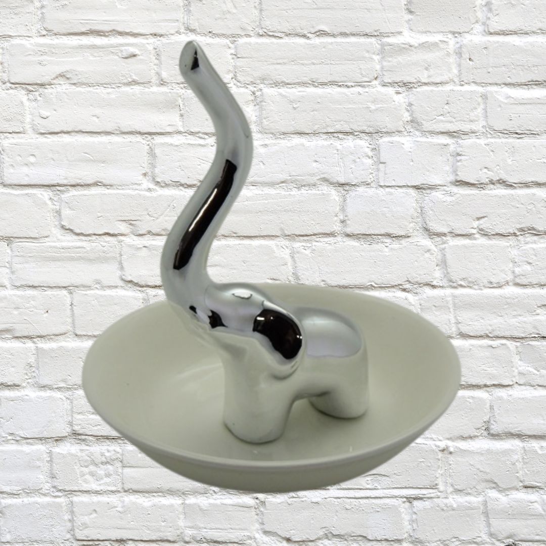 Gifts - Ring Holder Elephant Silver Ceramic