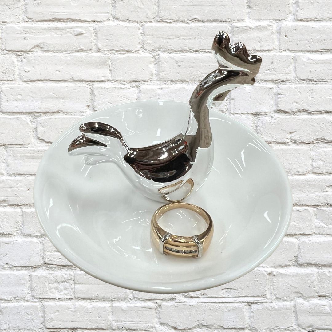 Gifts - Ring Holder Rooster Silver Ceramic