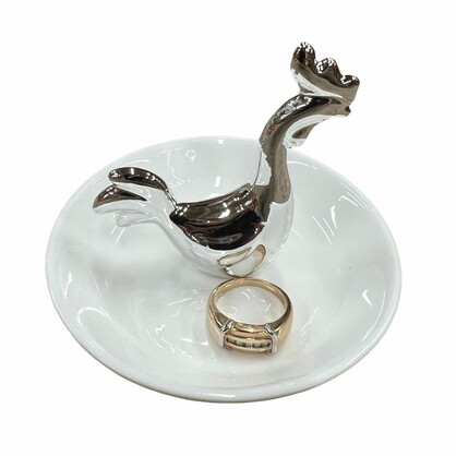Gifts - Ring Holder Rooster Silver Ceramic