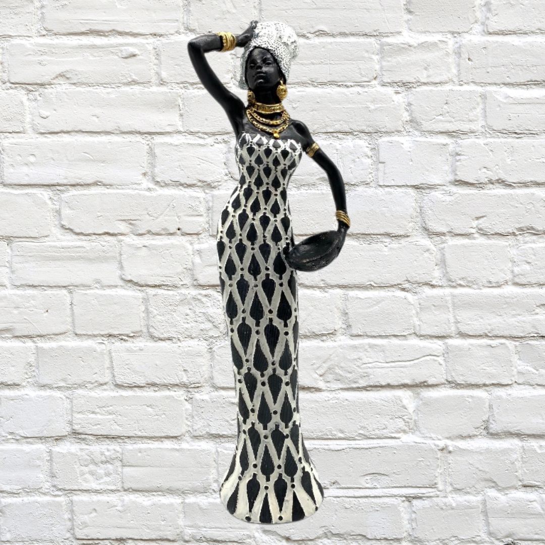 African Lady Indira with Hand on Head   Polyresin 34cm
