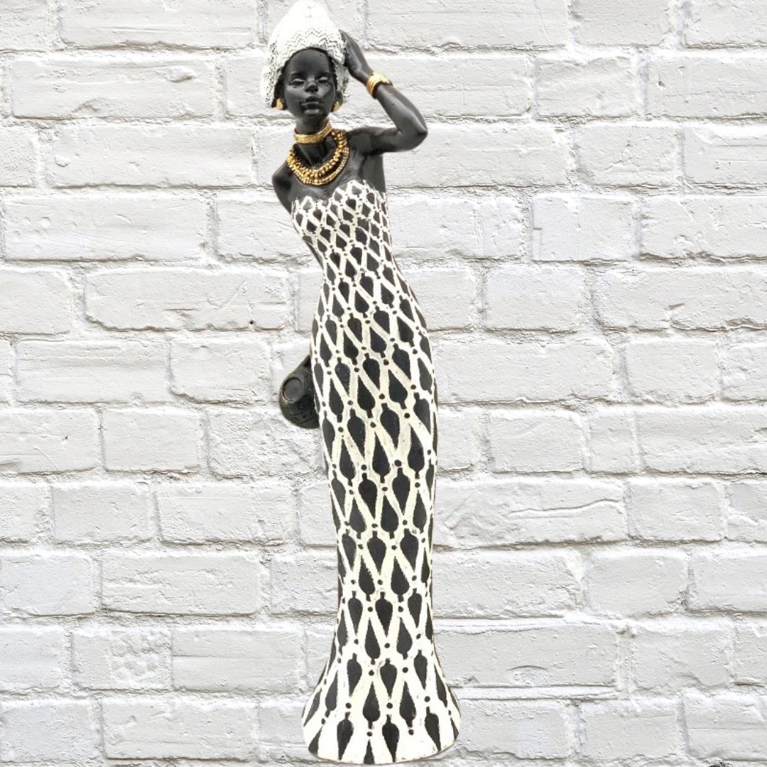 African Lady Indira with Hand on Head   Polyresin 42cm