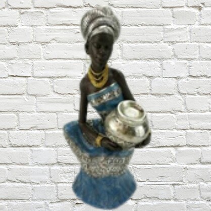 Senhora Africana Azul Crouching Polyresin  13x26cm