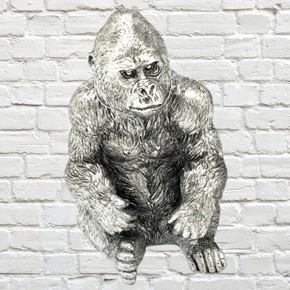 Electra Gorilla Sitting Silver Polyresin 16cm