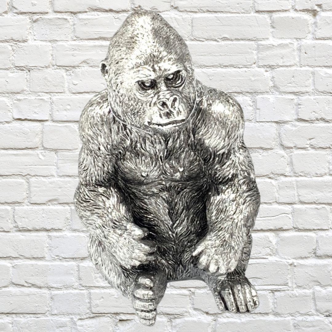 Electra Gorilla Sitting Silver Polyresin 16cm