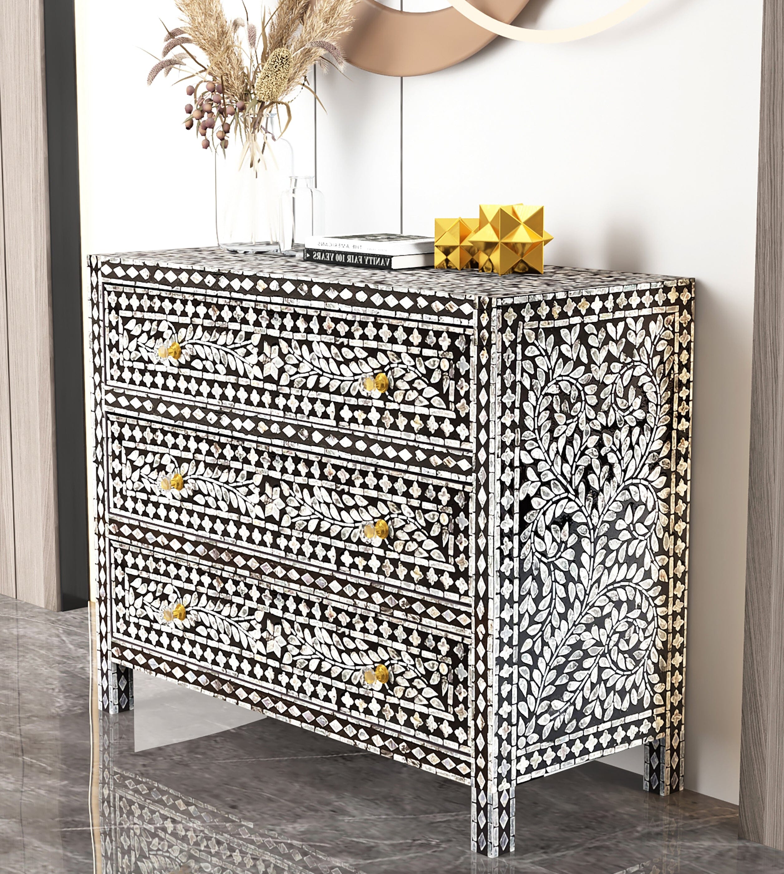 MOTHER OF PEARL MONOCHROME CHEST OF DRAWS