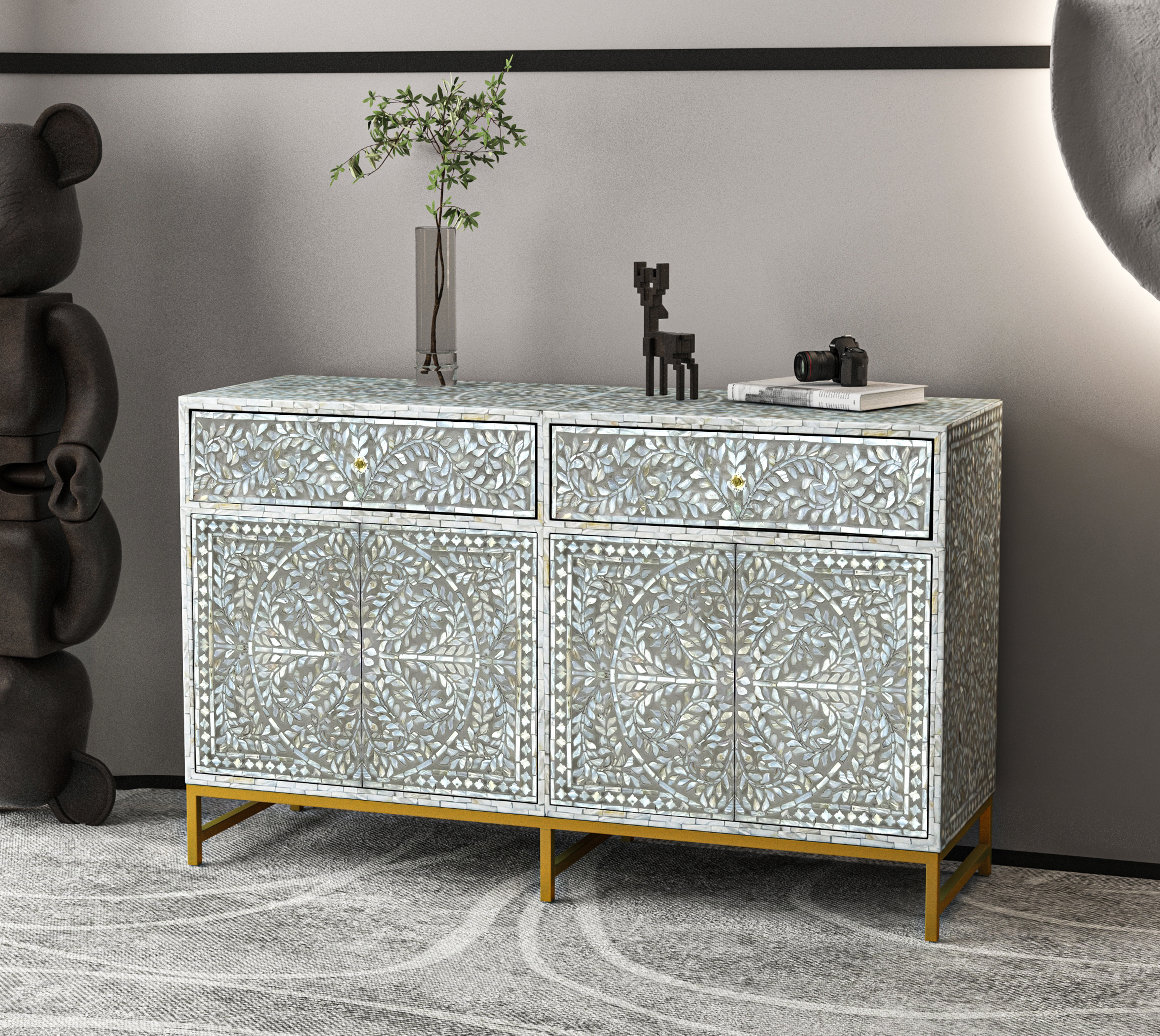 MOTHER OF PEARL HAND MADE SWISH SIDEBOARD