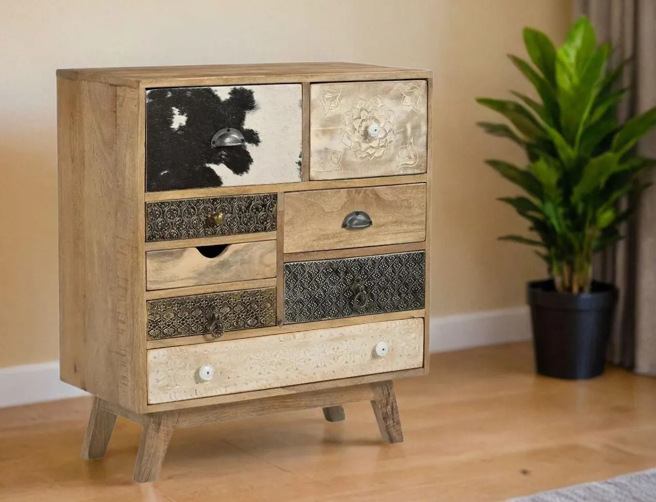 SCANDI HAND MADE SOLID TIMBER COWHIDE CABINET