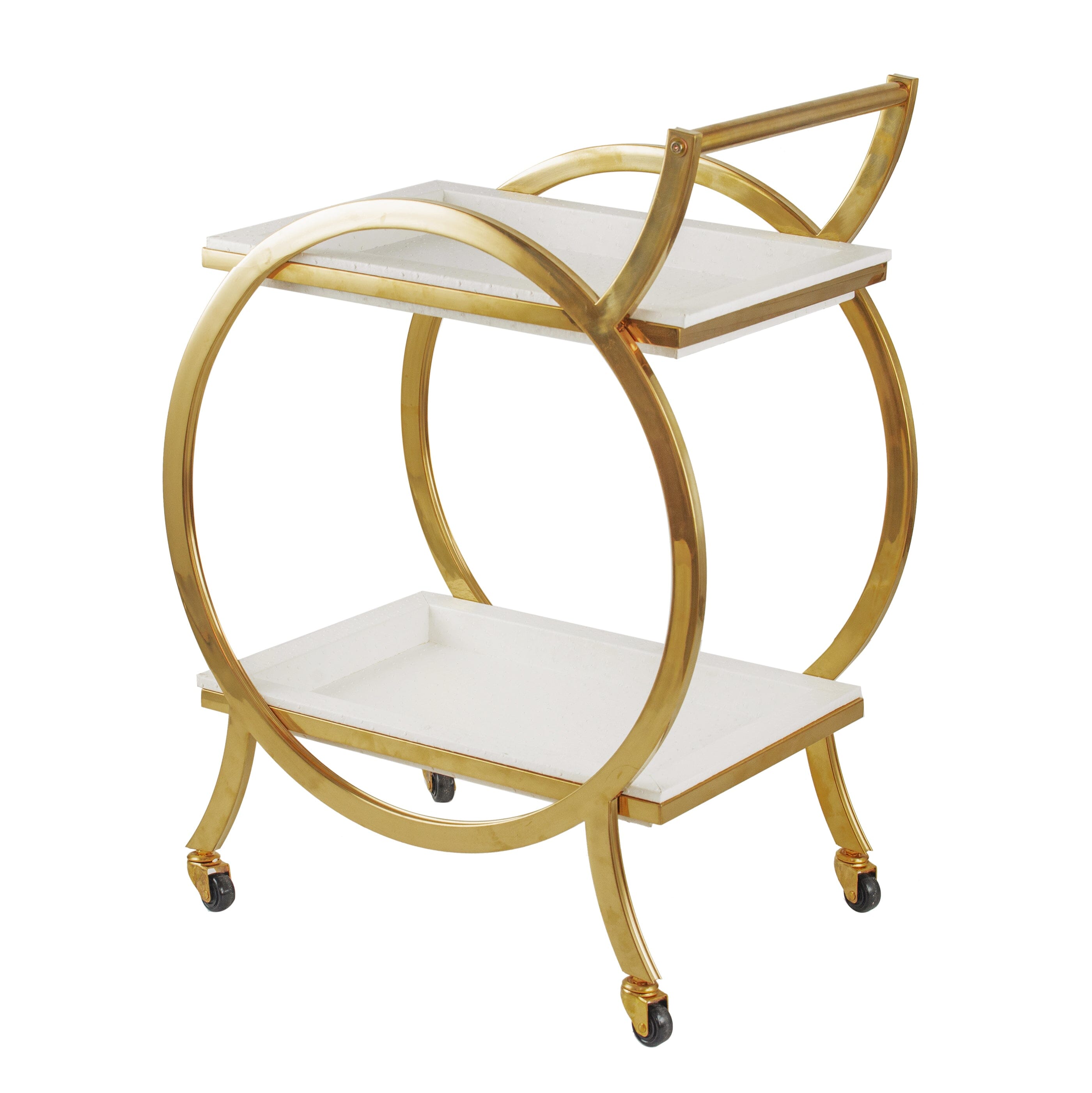 STEEL STRIDE BAR CART ON WHEELS FINISHED IN STAINLESS STEEL