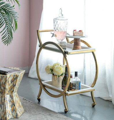 STEEL STRIDE BAR CART ON WHEELS FINISHED IN STAINLESS STEEL