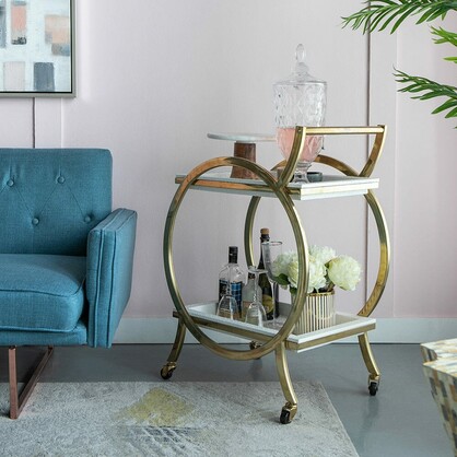 STEEL STRIDE BAR CART ON WHEELS FINISHED IN STAINLESS STEEL