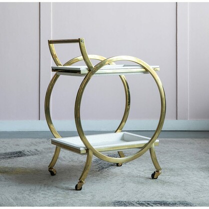 STEEL STRIDE BAR CART ON WHEELS FINISHED IN STAINLESS STEEL