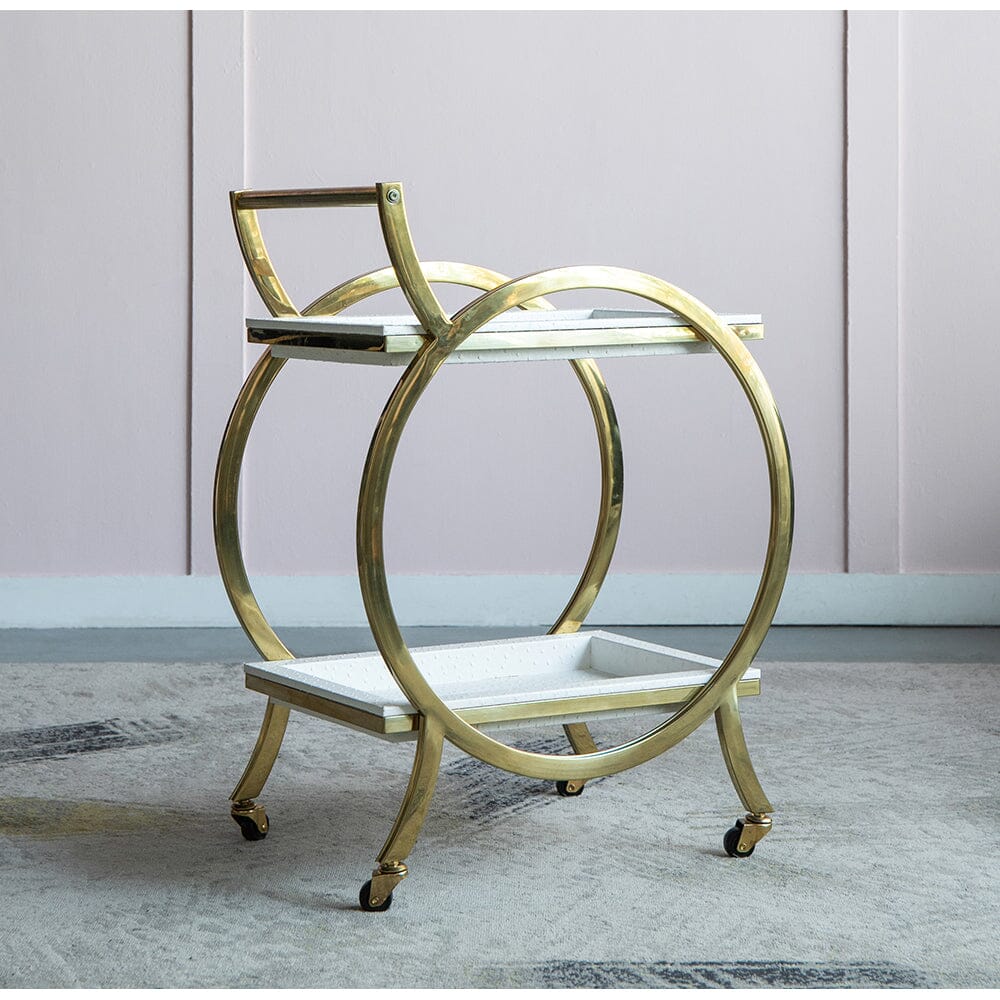 STEEL STRIDE BAR CART ON WHEELS FINISHED IN STAINLESS STEEL