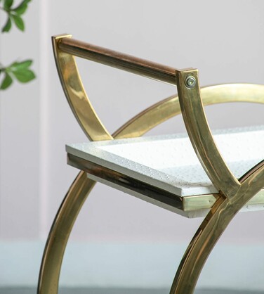 STEEL STRIDE BAR CART ON WHEELS FINISHED IN STAINLESS STEEL