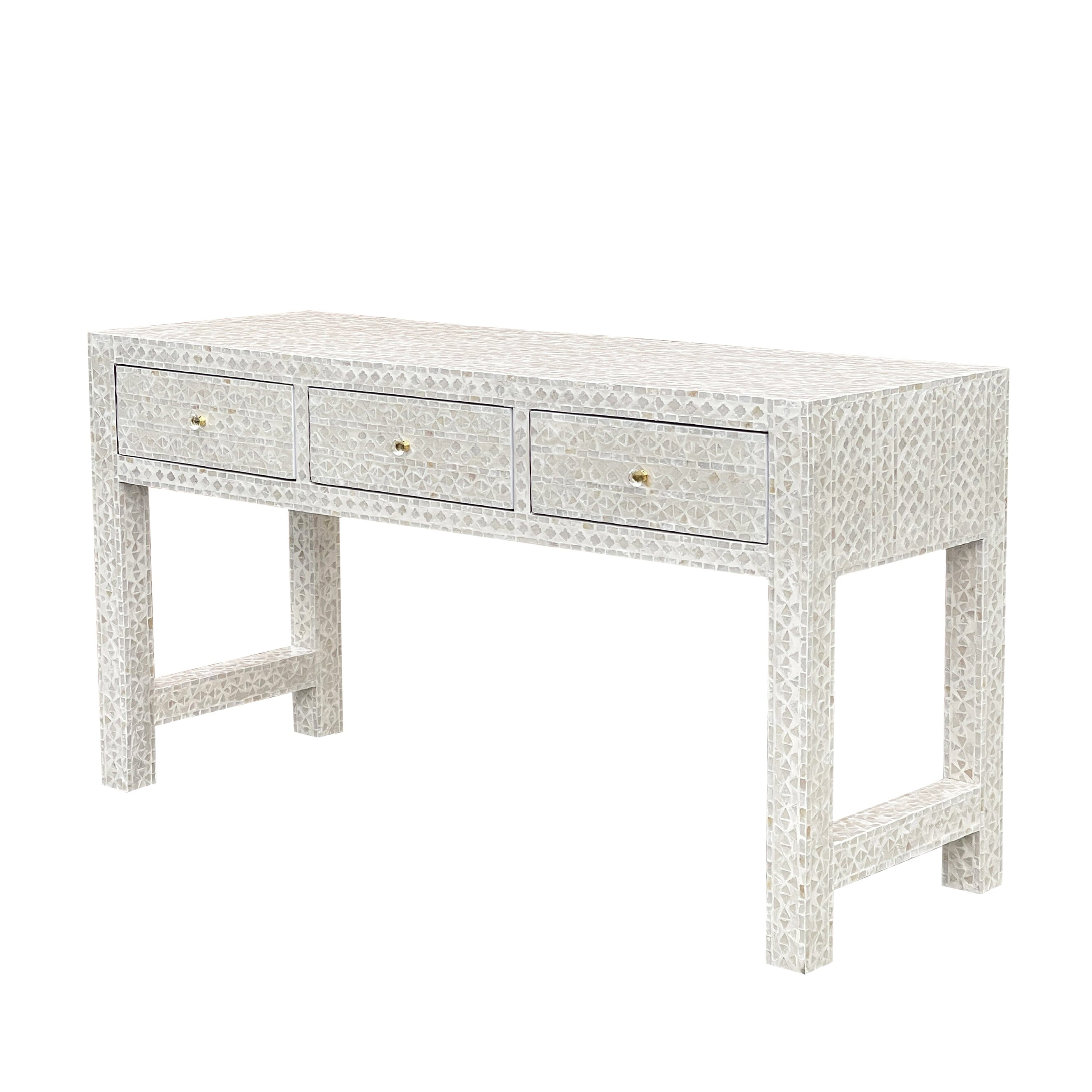 MOTHER OF PEARL OPULENT 3 DRAWER CONSOLE TABLE LIGHT HUE