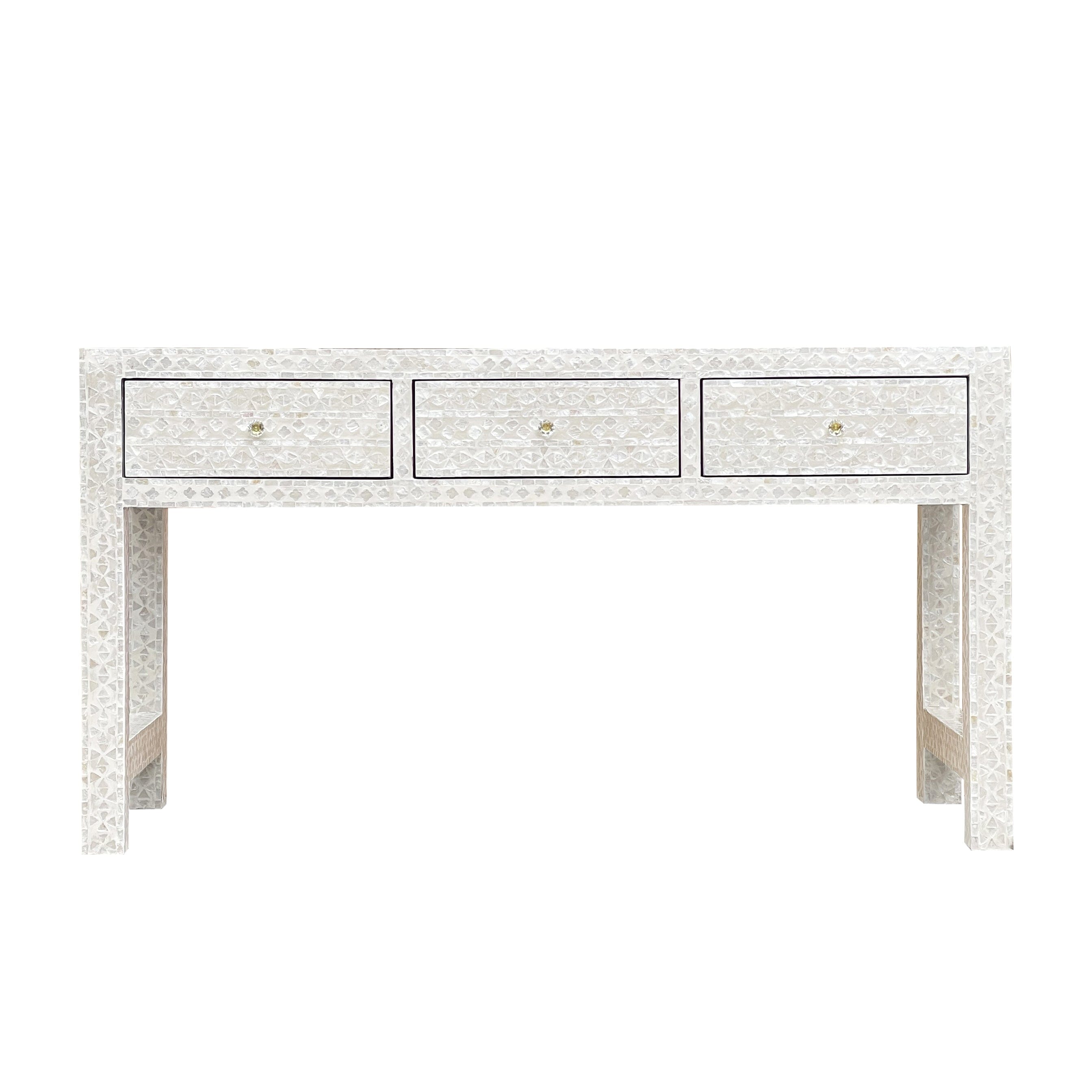 MOTHER OF PEARL OPULENT 3 DRAWER CONSOLE TABLE LIGHT HUE