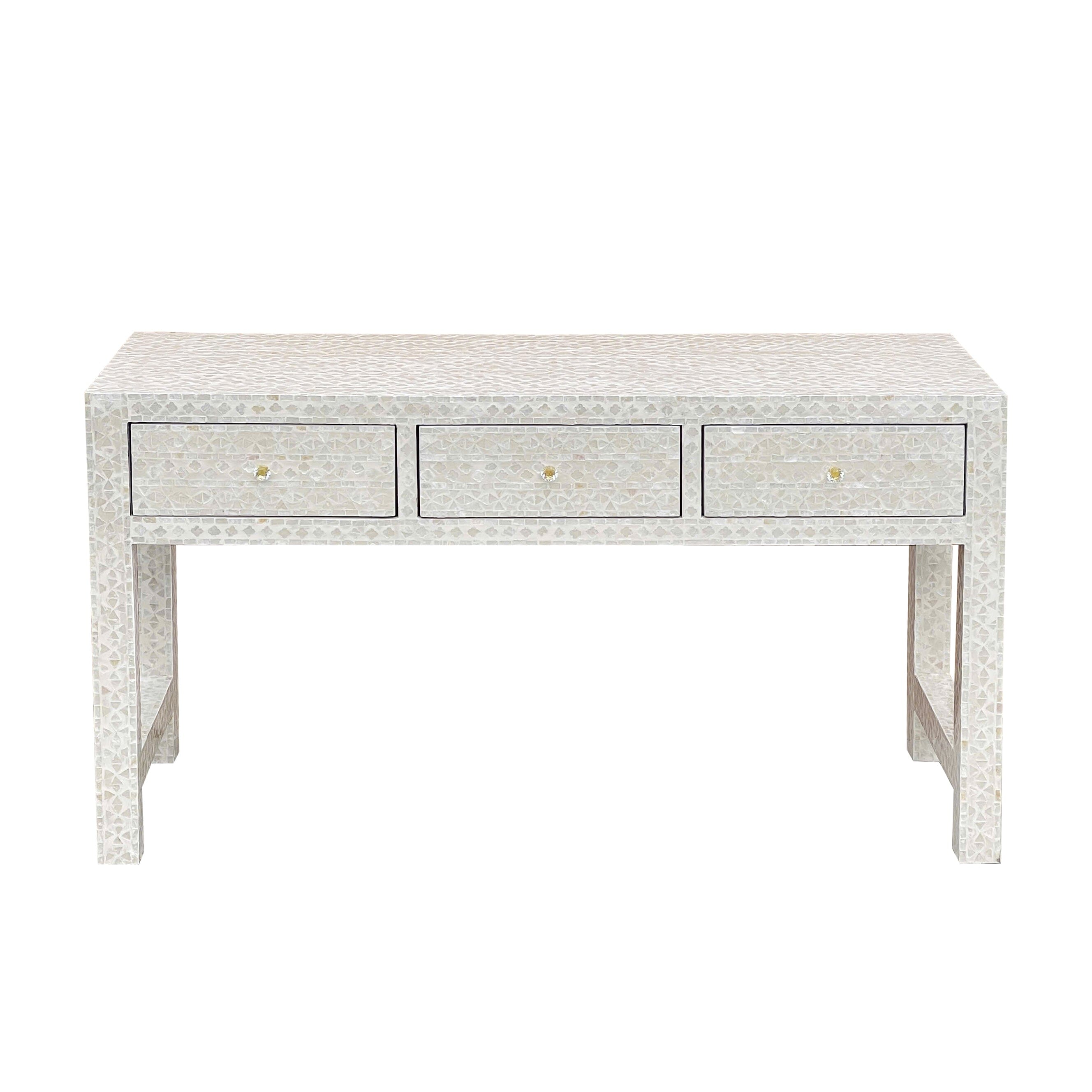 MOTHER OF PEARL OPULENT 3 DRAWER CONSOLE TABLE LIGHT HUE