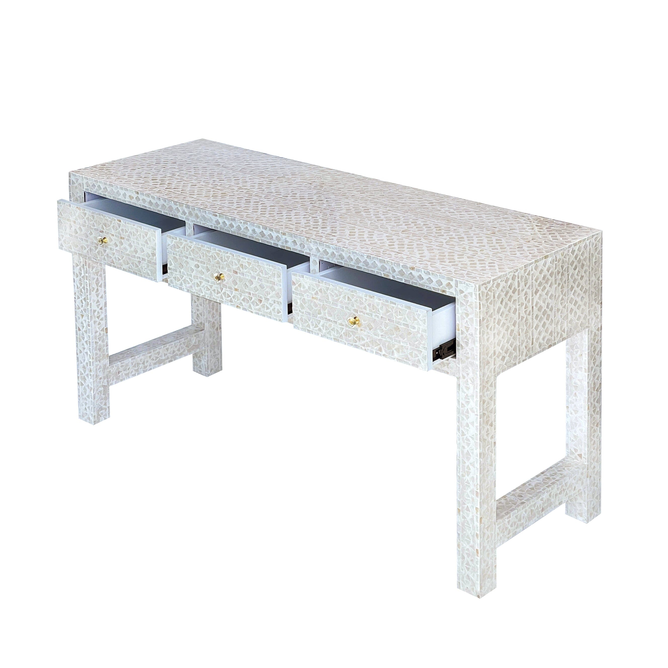 MOTHER OF PEARL OPULENT 3 DRAWER CONSOLE TABLE LIGHT HUE