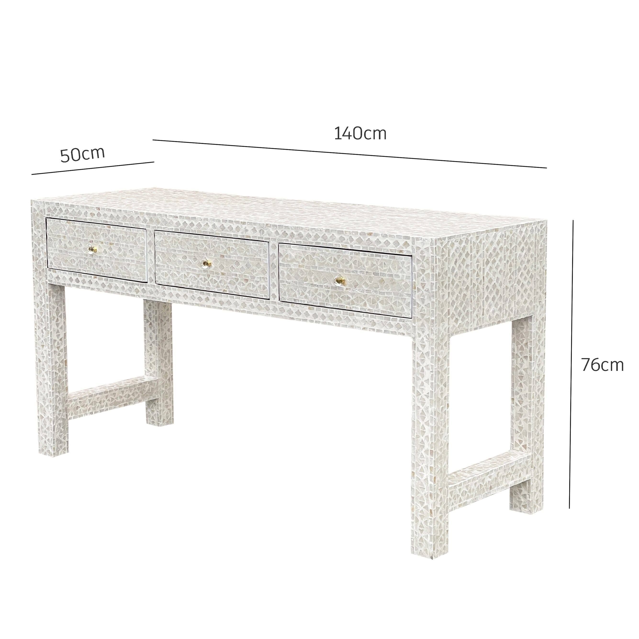 MOTHER OF PEARL OPULENT 3 DRAWER CONSOLE TABLE LIGHT HUE