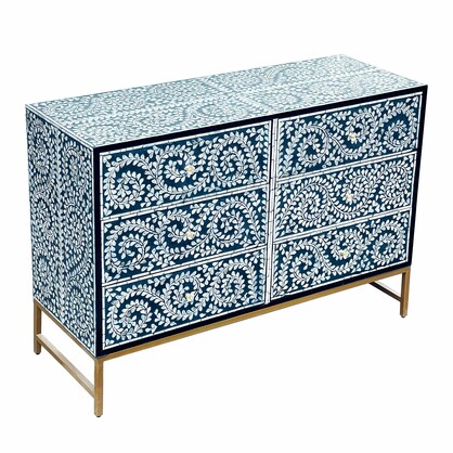 MOTHER OF PEARL ENCHANTING VINE CHEST OF DRAWERS BLUE HUE