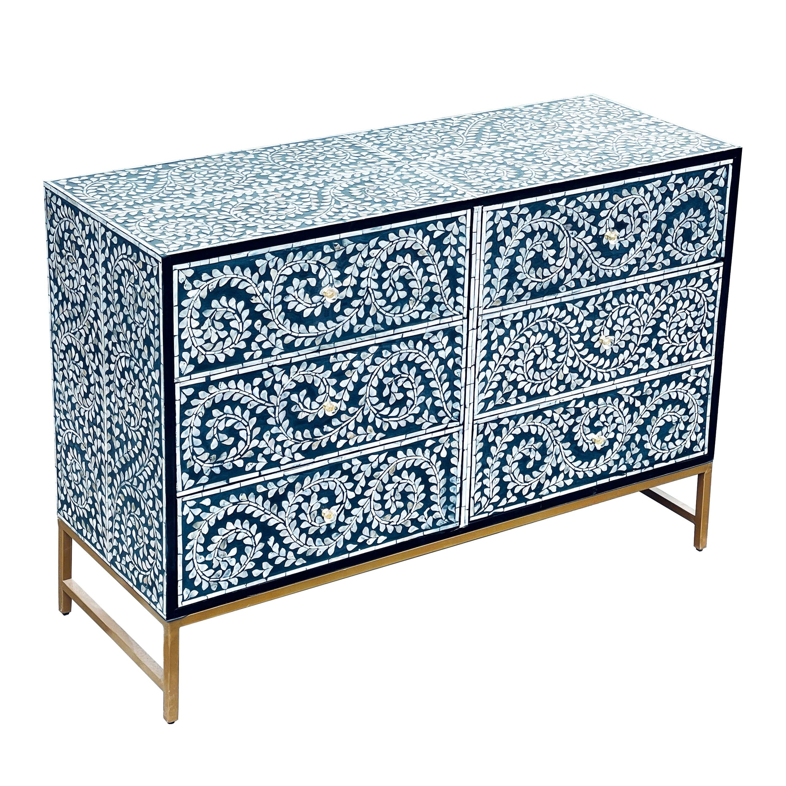 MOTHER OF PEARL ENCHANTING VINE CHEST OF DRAWERS BLUE HUE