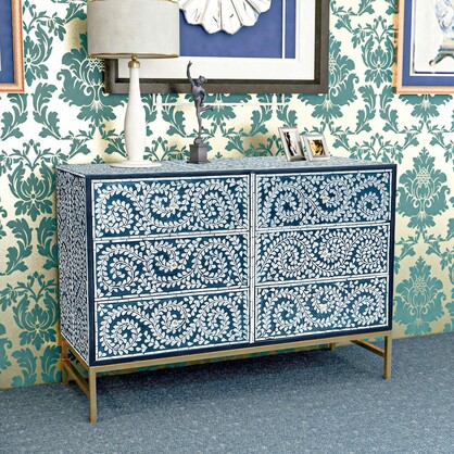 MOTHER OF PEARL ENCHANTING VINE CHEST OF DRAWERS BLUE HUE