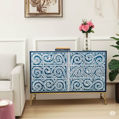 MOTHER OF PEARL ENCHANTING VINE CHEST OF DRAWERS BLUE HUE