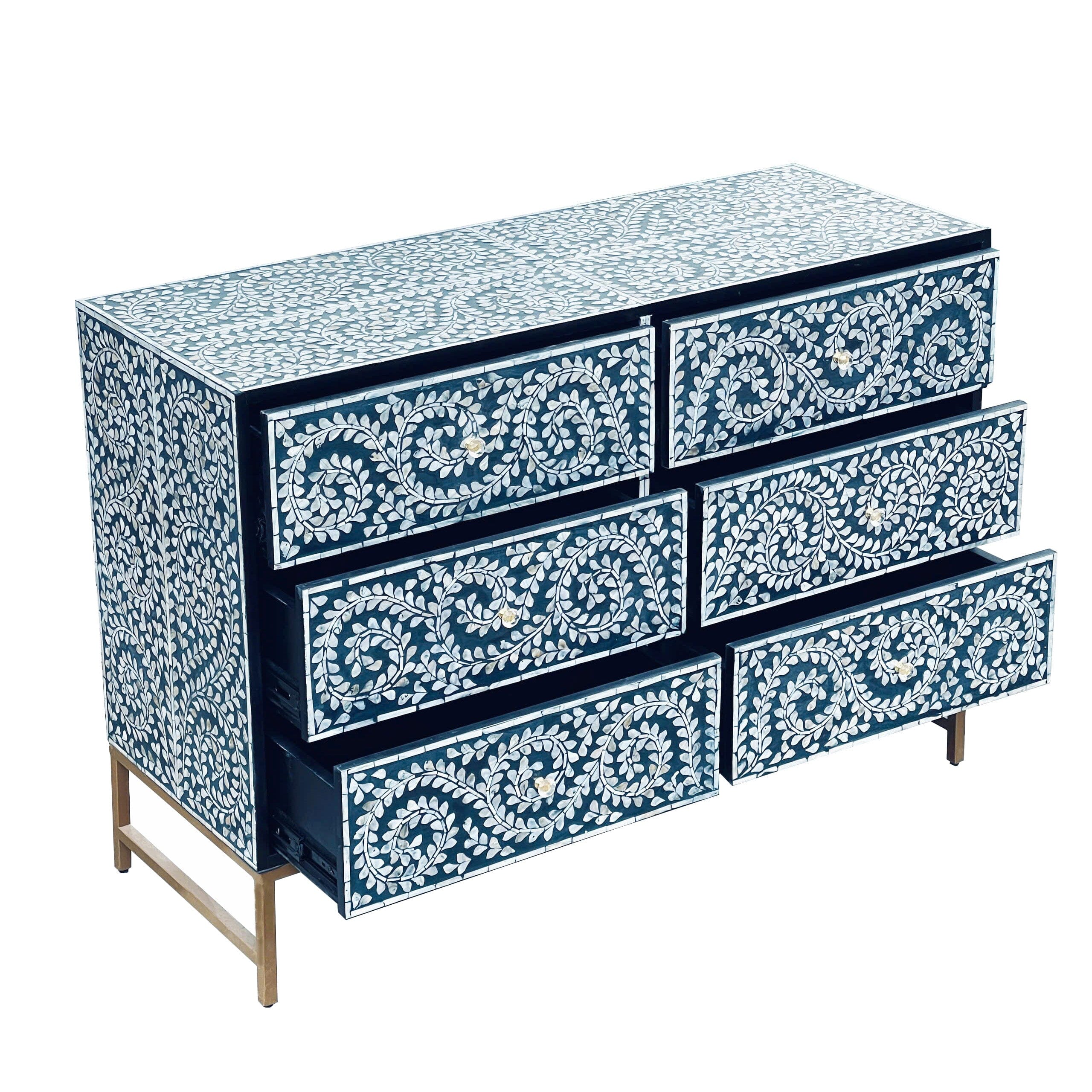 MOTHER OF PEARL ENCHANTING VINE CHEST OF DRAWERS BLUE HUE