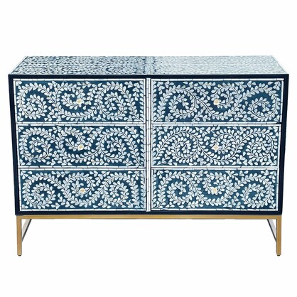 MOTHER OF PEARL ENCHANTING VINE CHEST OF DRAWERS BLUE HUE