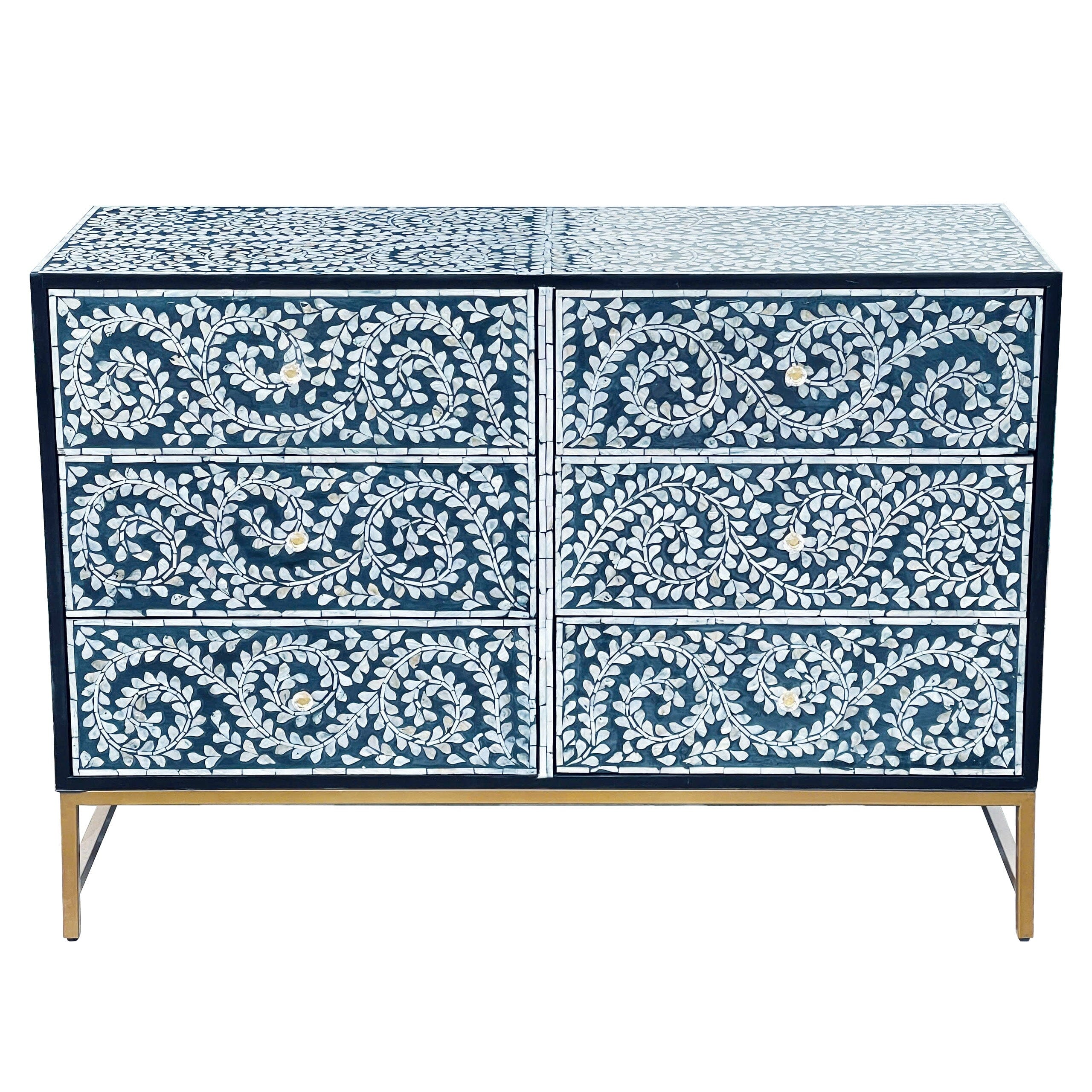 MOTHER OF PEARL ENCHANTING VINE CHEST OF DRAWERS BLUE HUE