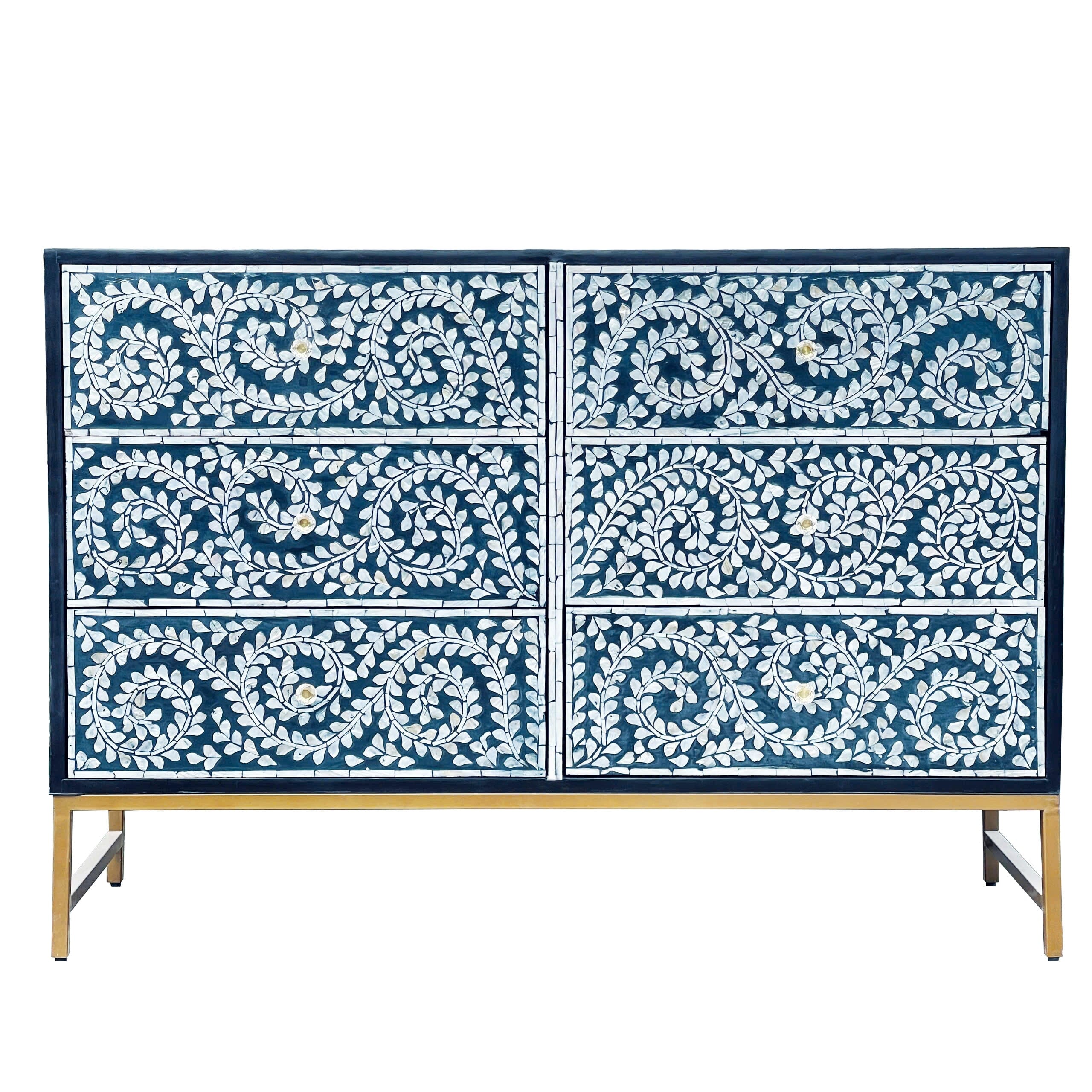 MOTHER OF PEARL ENCHANTING VINE CHEST OF DRAWERS BLUE HUE