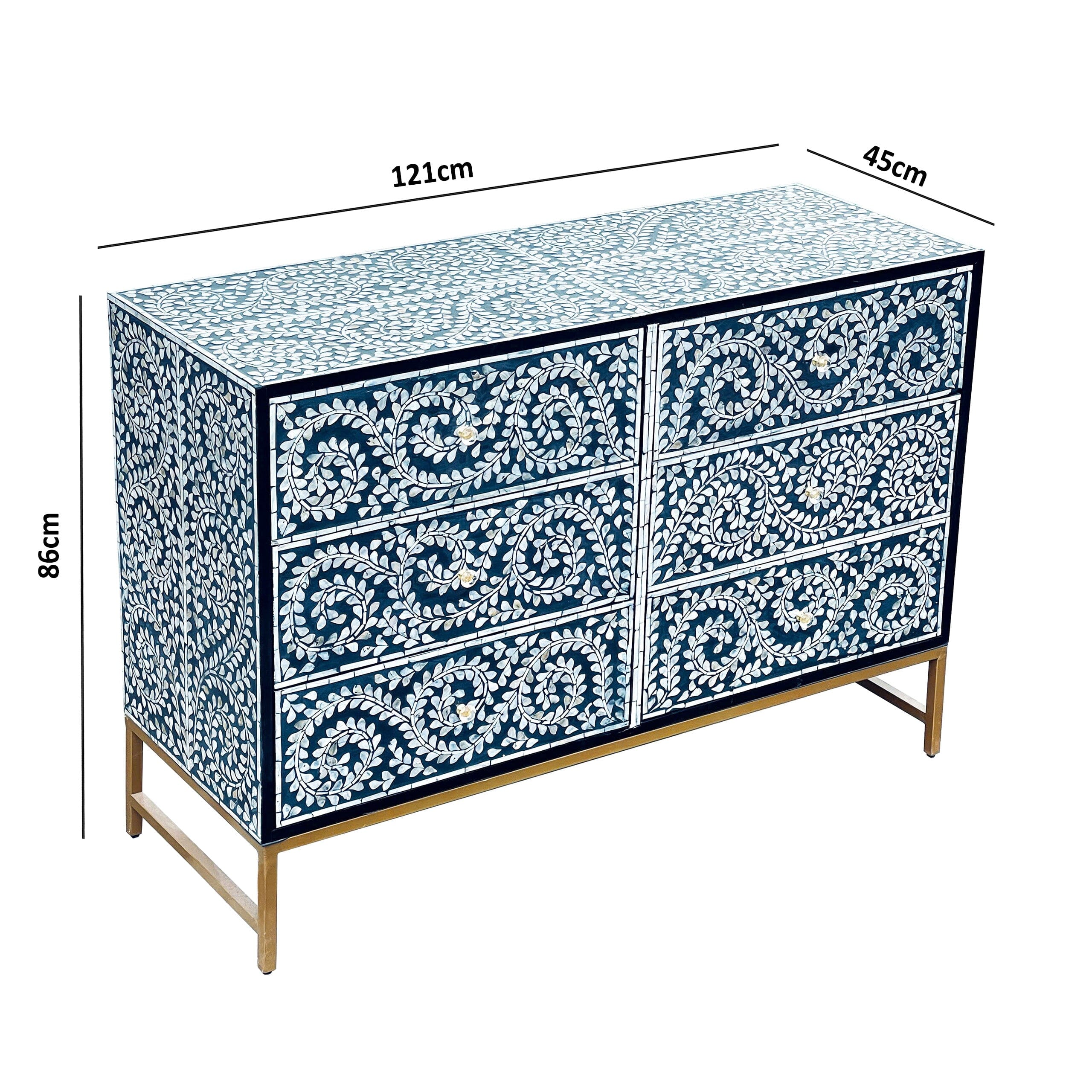 MOTHER OF PEARL ENCHANTING VINE CHEST OF DRAWERS BLUE HUE