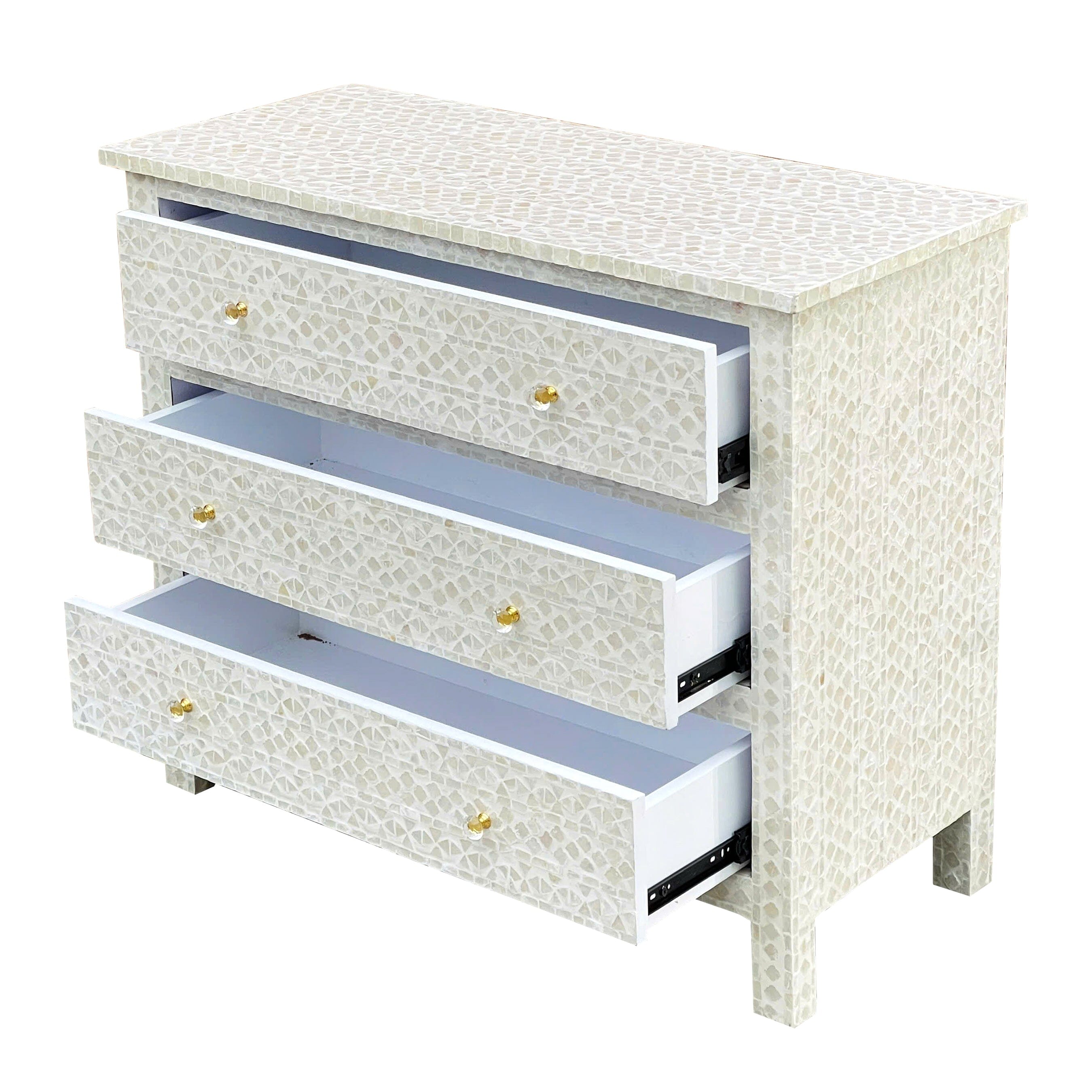 MOTHER OF PEARL HAND MADE MONOCHROME CHEST OF DRAWS