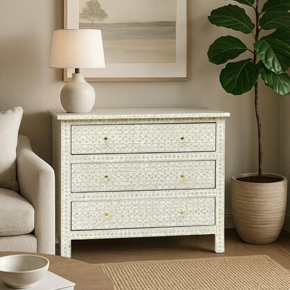 MOTHER OF PEARL HAND MADE MONOCHROME CHEST OF DRAWS