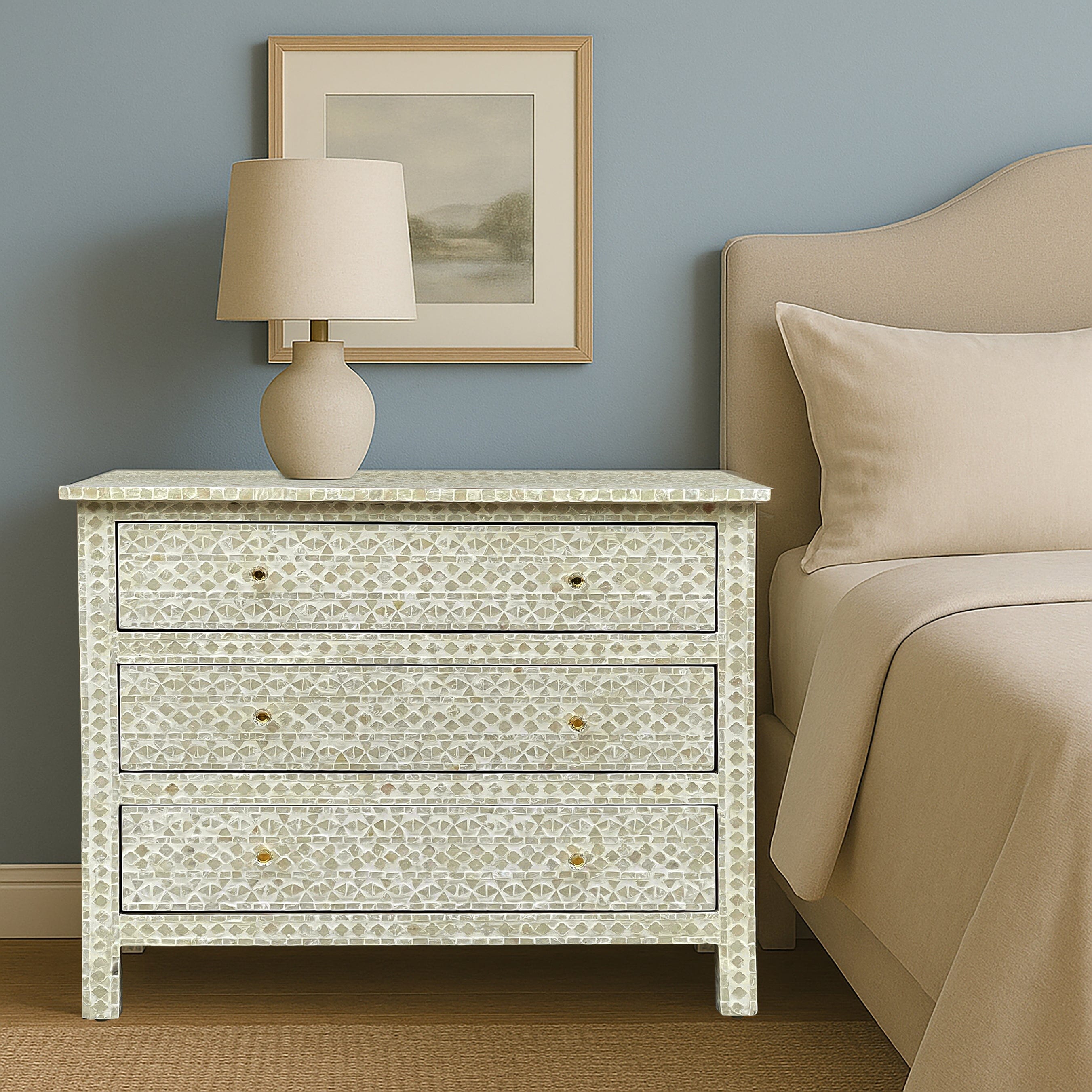 MOTHER OF PEARL HAND MADE MONOCHROME CHEST OF DRAWS