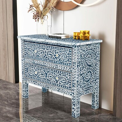 MOTHER OF PEARL HAND MADE SWIRL CHEST DRAWS BLUE HUE