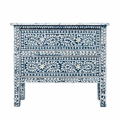 MOTHER OF PEARL HAND MADE SWIRL CHEST DRAWS BLUE HUE