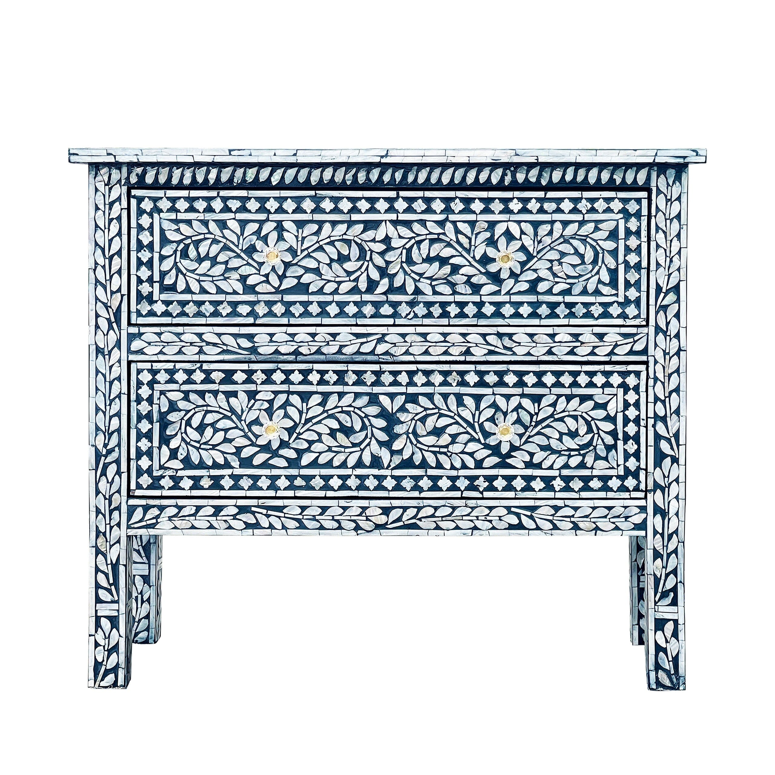 MOTHER OF PEARL HAND MADE SWIRL CHEST DRAWS BLUE HUE